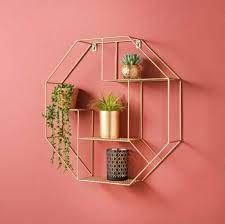 hexagon metal wire wall shelf rose