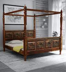 Vayaka Solid Wood King Size Poster Bed