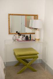 clear acrylic makeup vanity with green