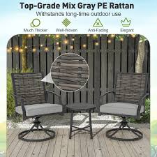 3 Piece Patio Swivel Chair Set With