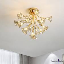 Flower Semi Flush Mount Modernist Crystal 16 Bulbs Gold Ceiling Light Fixture For Dining Room Takeluckhome Com