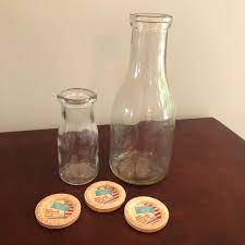 Two Vintage Glass Milk Bottles 1 Qt And