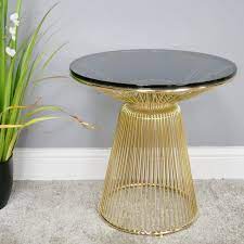 Glass And Metal Round Gold Side Table