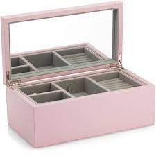 large pink leather jewelry box