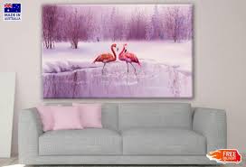 Flamingo Birds In Snow Forest Art Wall