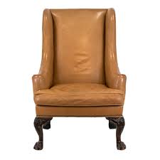 henredon leather camel wing chair with