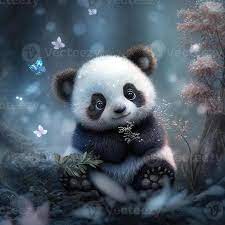 cute baby panda with winter fairy