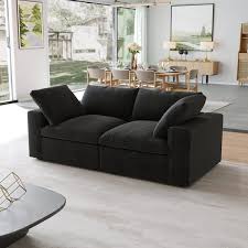 Magic Home 80 3 In Modular Square Arm 2 Piece 30 Linen Down Filled Seperable 2 Seater Rectangle Loveseat Sofa Couch In Black
