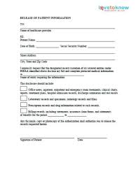 Patient Release Form Sample Medical For Child Template