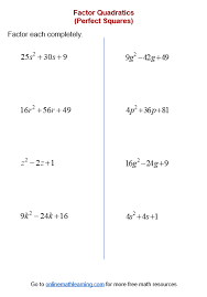 Perfect Square Trinomial Worksheets