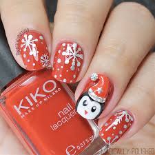 cute penguin christmas nail art by