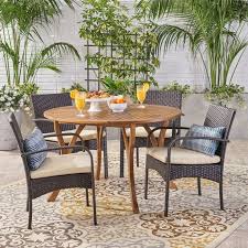 Piece Acacia Wood And Wicker Dining Set