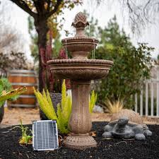 Xbrand 39 Solar Water Fountain 2 Tier Outdoor Sand Stone Resin With Solar Panel Solar Pump For Home Garden Yard Décor