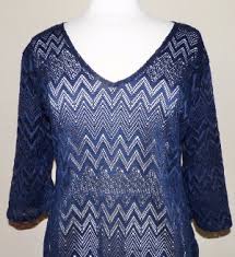 J Valdi M L Navy Blue Crochet Chevron Lace Swim Tunic