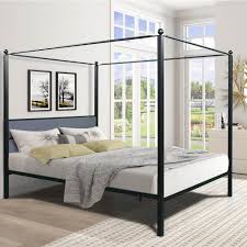queen size metal canopy upholstered bed