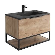 Oak hill bathroom vanities from dxv reflect the lasting appeal of the traditional farmhouse aesthetic into today's bathroom. Harbour Virtue 800mm Wall Hung Vanity Unit With Led Illumination Black Framed Shelf White Or Grey Basin Rustic Oak Matt Black Handle Drench