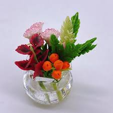 Miniature Flowers Bouquet In Glass Bowl