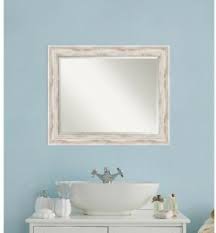 The mirror hangs down off of a black metal rail and you can choose from a range of frame finishes, including brown barn wood. Bathroom Vanity Mirror 33 In W X 27 In H Wood Frame In Distressed Whitewash 32231725933 Ebay