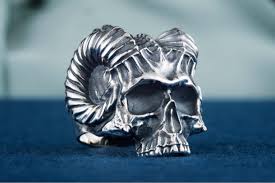 skull with horns ring sterling silver