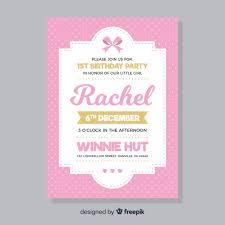 Pink First Birthday Invitation Card Vector Free Download