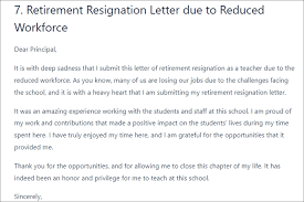 teacher retirement resignation letter