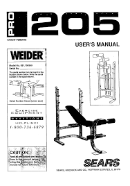 Weider 831150360 User Manual Pro 205 Bench Manuals And