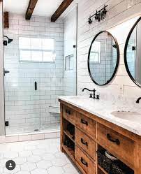 This modern farmhouse bathroom remodel takes a small space and turns it into a bright, luxurious master bathroom. Pin By Amanda Bennett Terral On Modern Home Modern Bathroom Remodel Modern Farmhouse Bathroom Farmhouse Bathroom Decor
