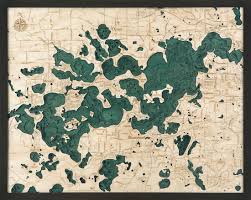 Lake Minnetonka Wood Chart Nautical Decor Map Depth