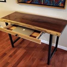 Office desk with black metal legs from ikea. Hand Made Walnut Live Edge Desk With Hand Forged Metal Legs And Custom Laptop Tray By Strong Wood Studio Custommade Com