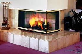 two sided corner wood burning fireplace