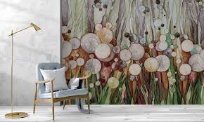 Brown Watercolor Dandelions Wall Mural