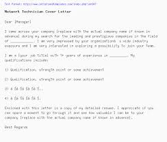 Network Technician Cover Letter Job Application Letter