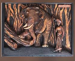 Wood Hand Carved Elephant Wall Art