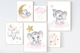 nursery wall art girl elephant pink