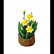 Dolls House Daffodils In A Half Moon Tub Miniature Flowers Garden Accessory 1 12