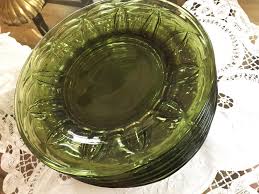 Vintage Green Glass Plates 8 Inch