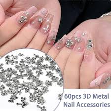 3d silver cross nail charms chrome