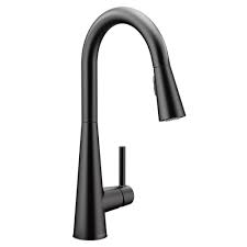 You can get matte black models in multiple. Moen Sleek Single Handle Pull Down Sprayer Kitchen Faucet With Reflex And Power Clean In Matte Black 7864bl The Home Depot