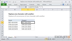 Excel Formula Replace One Character With Another Exceljet
