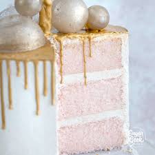 pink chagne cake with sugar bubbles