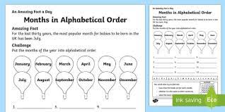 Alphabet refers to the letters of a language, arranged in the order fixed by custom. Months In Alphabetical Order Worksheet English Resources