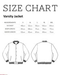 Size Chart Varsity Jacket Xl Xxl Measurements 48cm52c56cm