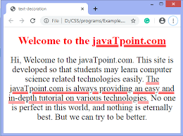 how to underline text in css javatpoint