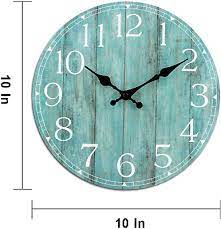 Hylanda Wall Clock 10 Inch Teal Silent Non Ticking Kitchen Decor Rustic Vintage Country Retro Decorative Clocks Battery Operated For Bathroom