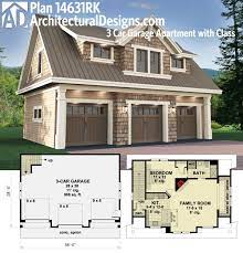 Exterior styles vary with the main house look to these carriage house plans when it's necessary to add both living and garage space. Plan 14631rk 3 Car Garage Apartment With Class Carriage House Plans Carriage House Garage Garage House Plans