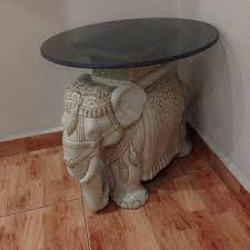 Ceramic Elephant Side Table With Glass
