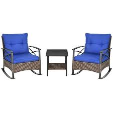 Outsunny 3 Piece Rocking Wicker Bistro Set Outdoor Patio Furniture Set With 2 Porch