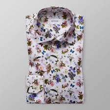 White Floral Fauna Print Shirt Slim Fit Eton Global In
