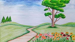 Drawing Scenery Flower Garden