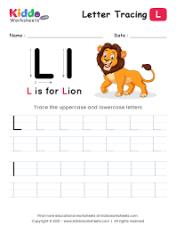 letter tracing alphabet l kiddoworksheets